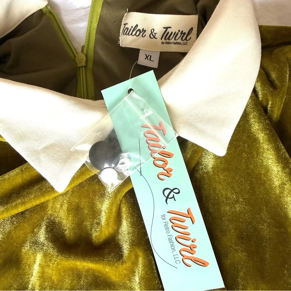 Tailor & Twirl NWT Velvet Dress Green Mod Retro 60s Revival Quirky Sz XL - Picture 9 of 12